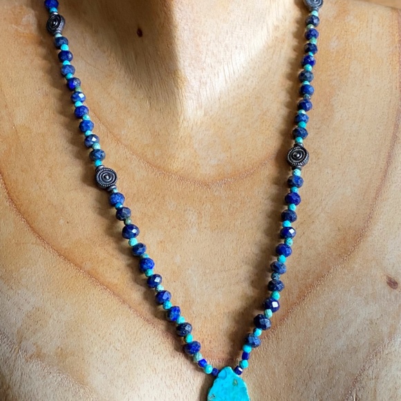 Genuine Lapis Lazuli + Natural Turquoise Gemstone Necklace - Picture 7 of 7
